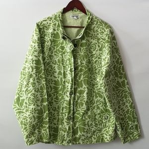 Women's Coldwater Creek Spring Jacket 2X Green on Light Green Floral Pattern